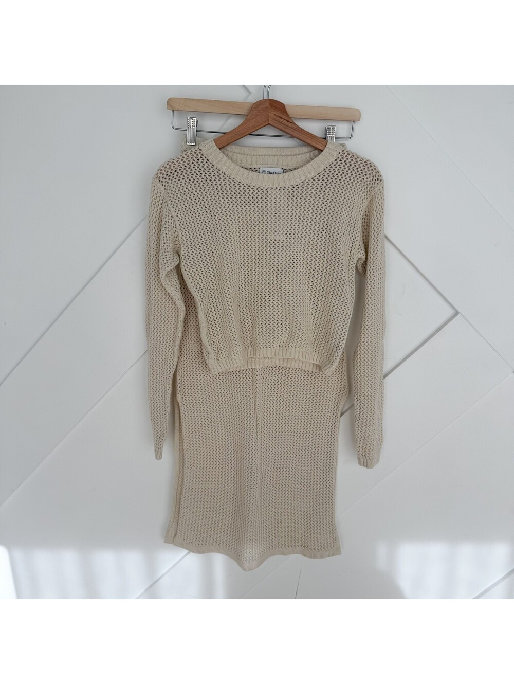 NWT The Drop Women's Two-Piece Knit Crochet Sweater and Skirt Set, XS, Cream